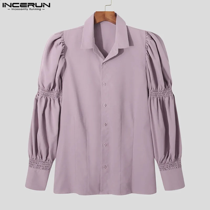 INCERUN Tops 2024 American Style Men Solid Puff Sleeve Shape Blouse Fashion Party Shows Male Loose Long-sleeved Shirts S-5XL 240723