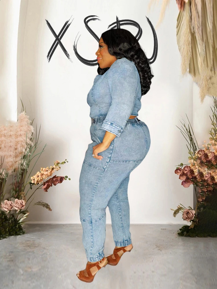 Two piece womens top and pants fashionable sexy one shoulder elastic jeans with size matching set wholesale direct 240718