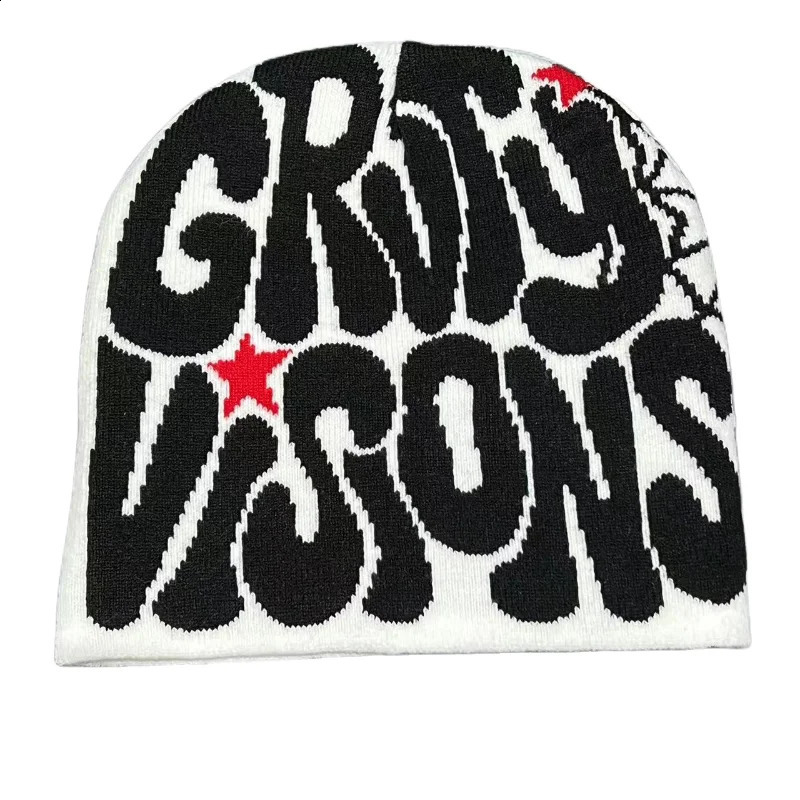 Pullover Beanie Hat Men Women Letter Spider Web Pattern Knitted Beanies Autumn Winter Warm Hip Hop Y2k Bonnet Acrylic Cap 240716