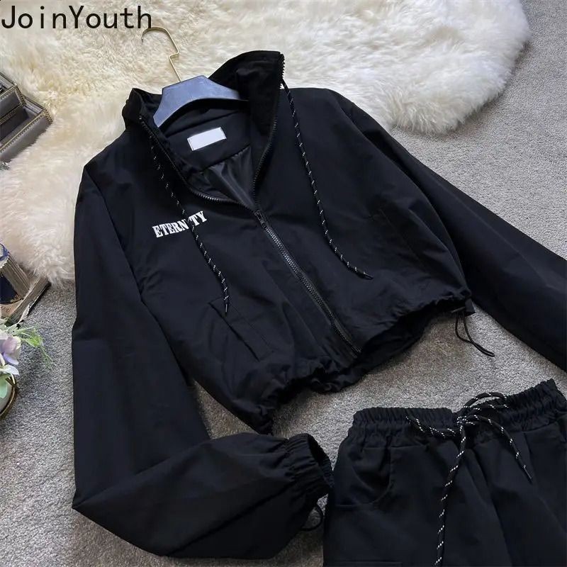 Fashsion Skirt Women Outfits Korean Two Piece Set Long Sleeve Zipper Coat High Wast Bodycon Skirts Vintage Y2k Clothing 240713
