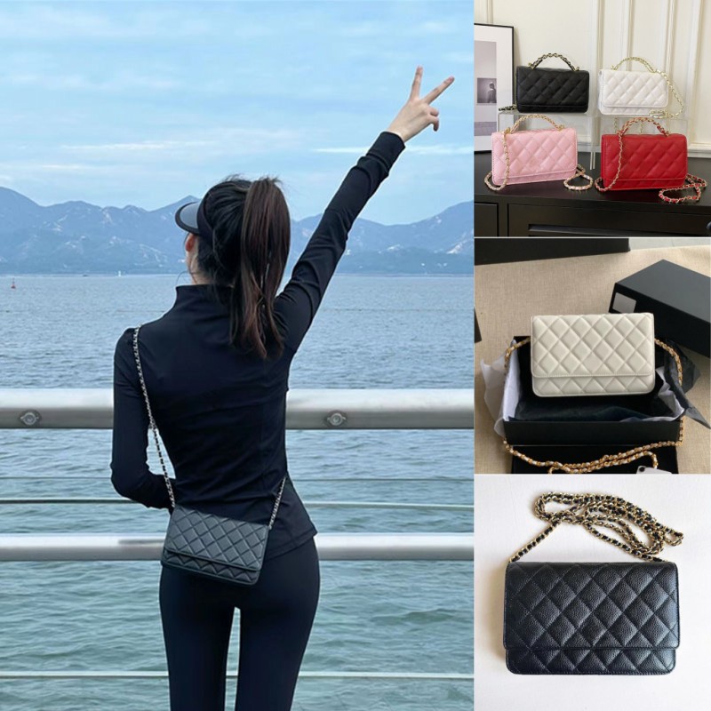 Lovely Top Quality urious Women Designer Classic Fashion Wallet Chain Caviar Woc Grained Shiny Calfskin Crossbody Bags Shoulder Purse Handbag
