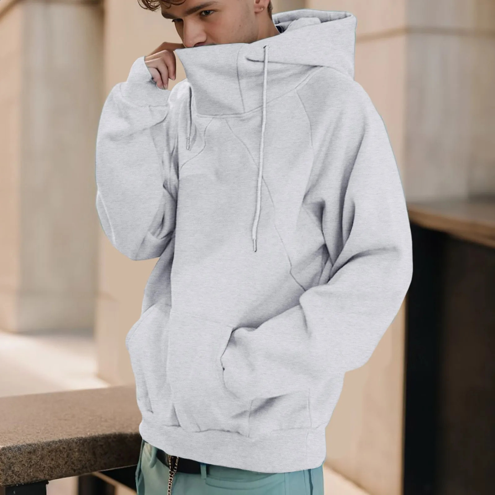Thick Fleece Hoodies Men 2023 Autumn Winter Warm High Collar Oversized Unisex Hooded Pullover Sweatshirts Clothes y240822