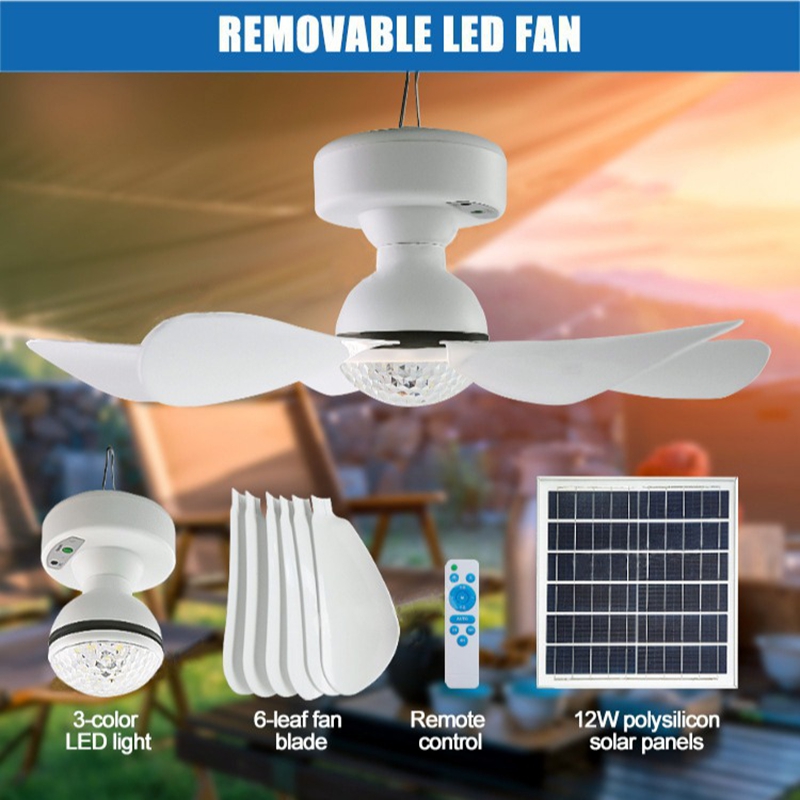 Portable Charging Household High Wind Solar Powered Ceiling Fan Light for Outdoor Camping
