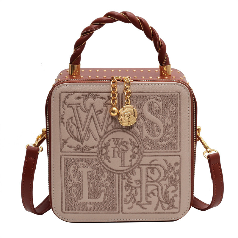 Women 2024 New Women's Crossbody Popular Handheld Small Square Embroidered Box Bag H724#40 ddmy f400