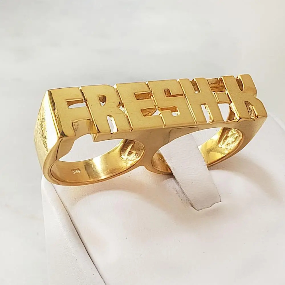 Custom Name Ring Personalized Double Fingers Ring Hiphop Men Fashion Jewelry 18k Gold-Plated Name Rings Gift Dropshipp 240718