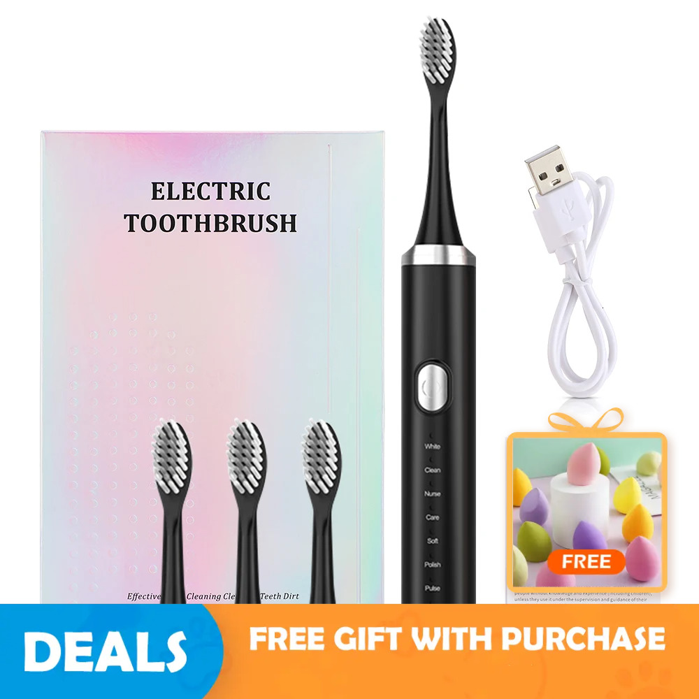Portable Sonic Electric Adult Smart Tooth Brush Teeth Whitening USB Rechargeable Toothbrush with 3 Replacement Heads F618-15