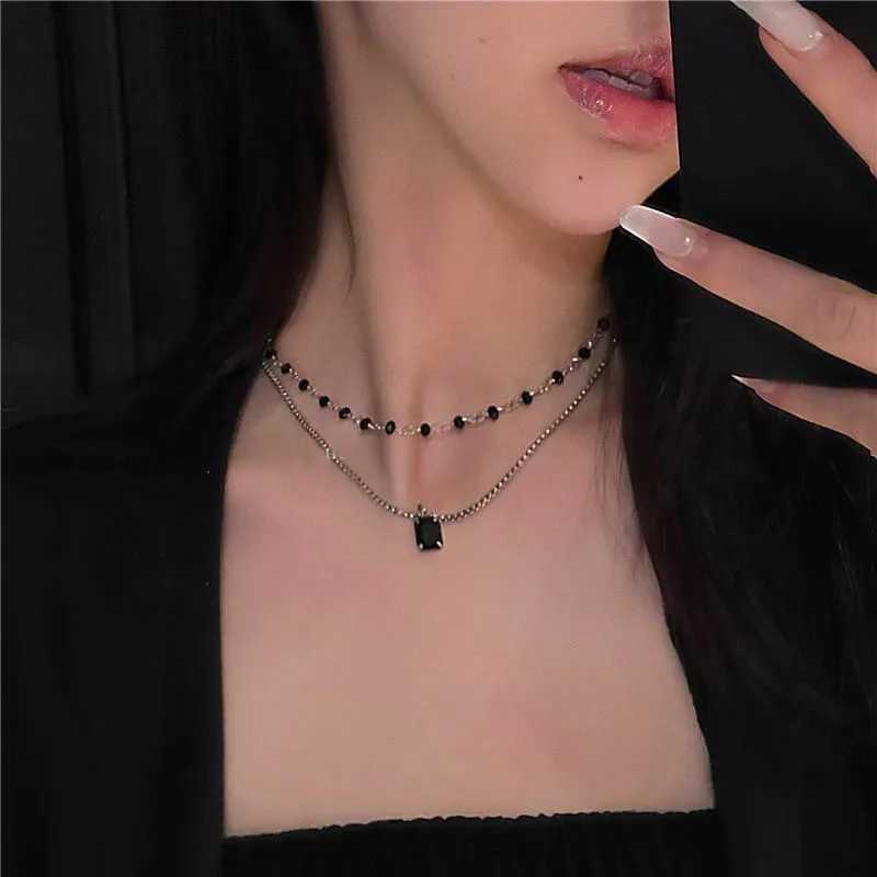 Women Choker Necklace Double Layer Beads Necklace Gift for Friend Silver Color Geometric Necklace Wholesale Collar Jewelry W250616
