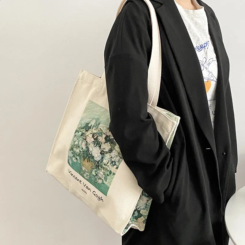 Van Gogh Morris Shoulder Bags for Women Vintage Shopping Bag with Handle Zipper Casual Canvas Tote Bag Bolsa Feminina 240724