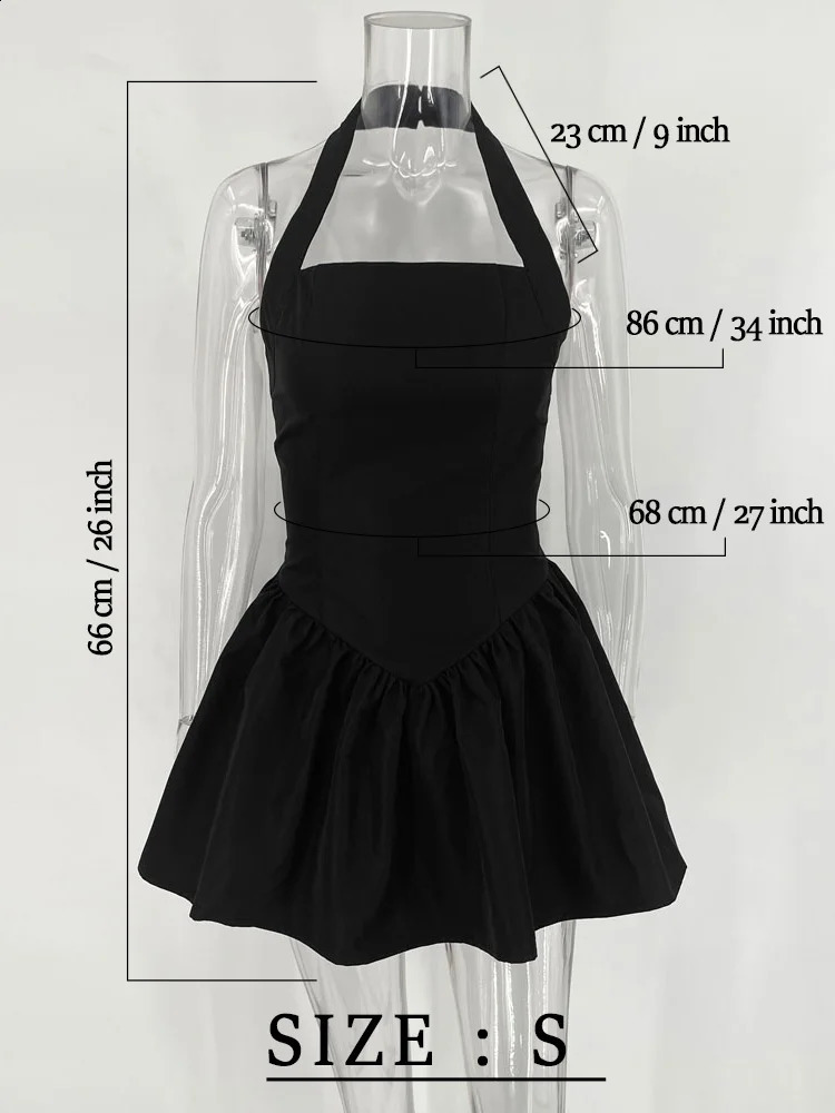 TARUXY Frill Mini Halter Dress For Women Splice Sexy Backless A-Line Hem Lace Up High Waisted Female Beach Black Bodycon Dress 240812