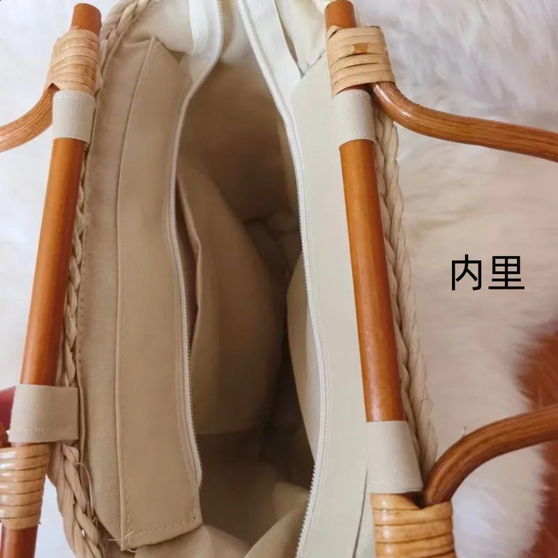 Women Tote Bucket Straw Bag Vintage Embroidered Cornhusk Woven Beach Womens Handbags 240723