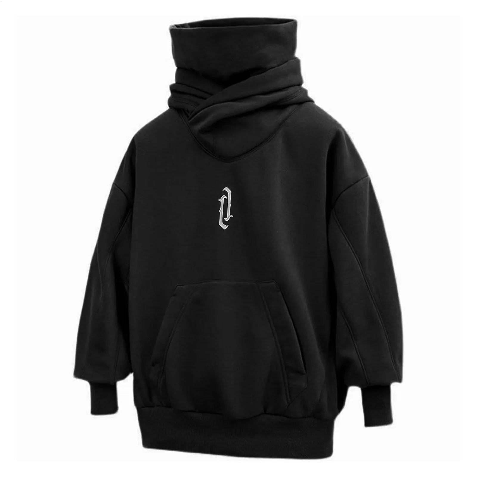 Mens Hip Hop Hoodies High Neck Male Solid Autumn And Winter Ninjas Long Sleeve Hooded Sweatshirt Loose Clothes y240810