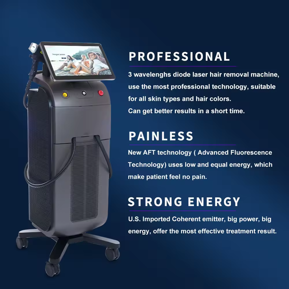 Most popular laser diodo hair removal 3 in 1 triple wavelength 755 808 1064nm diode lazer hair removal machine