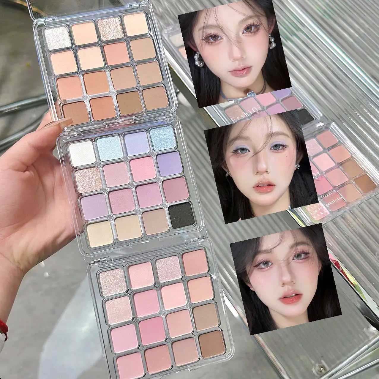16 color pink blue pearl matte eye shadow palette glitter earth color eye shadow pigment waterproof durable Korean eye shadow makeupW240730