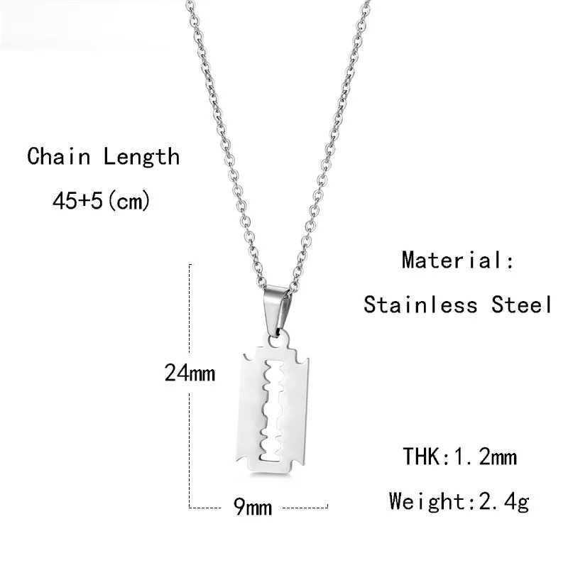 Fashion Silver Color Stainless Steel Razor Blades Pendant Necklaces Men Jewelry Steel Male Shaver She Heartbeat Necklace W250616