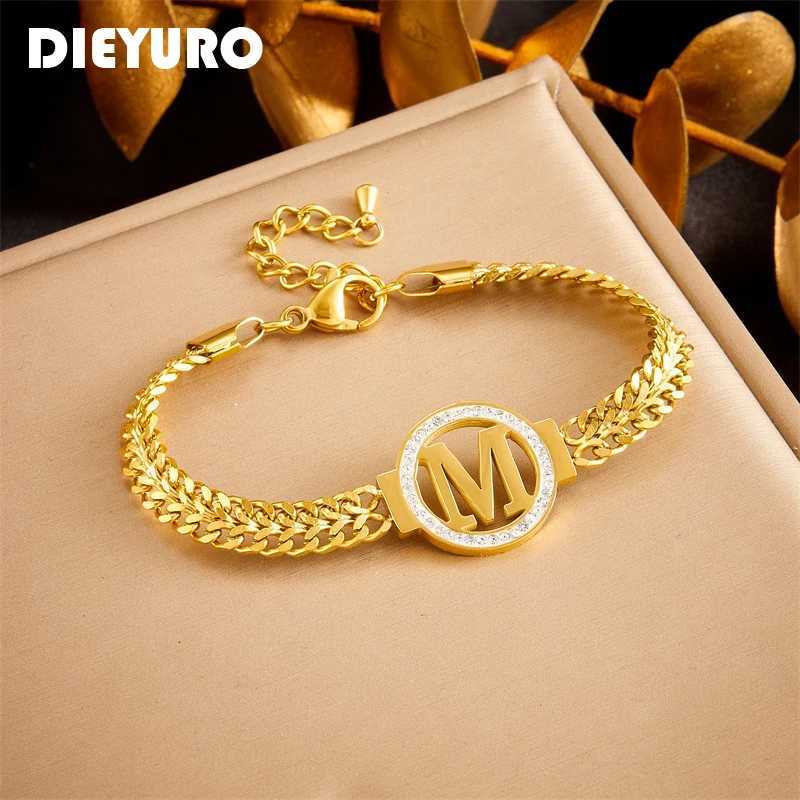 Charm Bracelets DIEYURO 316L Stainless Steel Letter M Bracelet for Womens New Party Gift Fashion Bracelet Jewelry Pulseras Mujer J240719