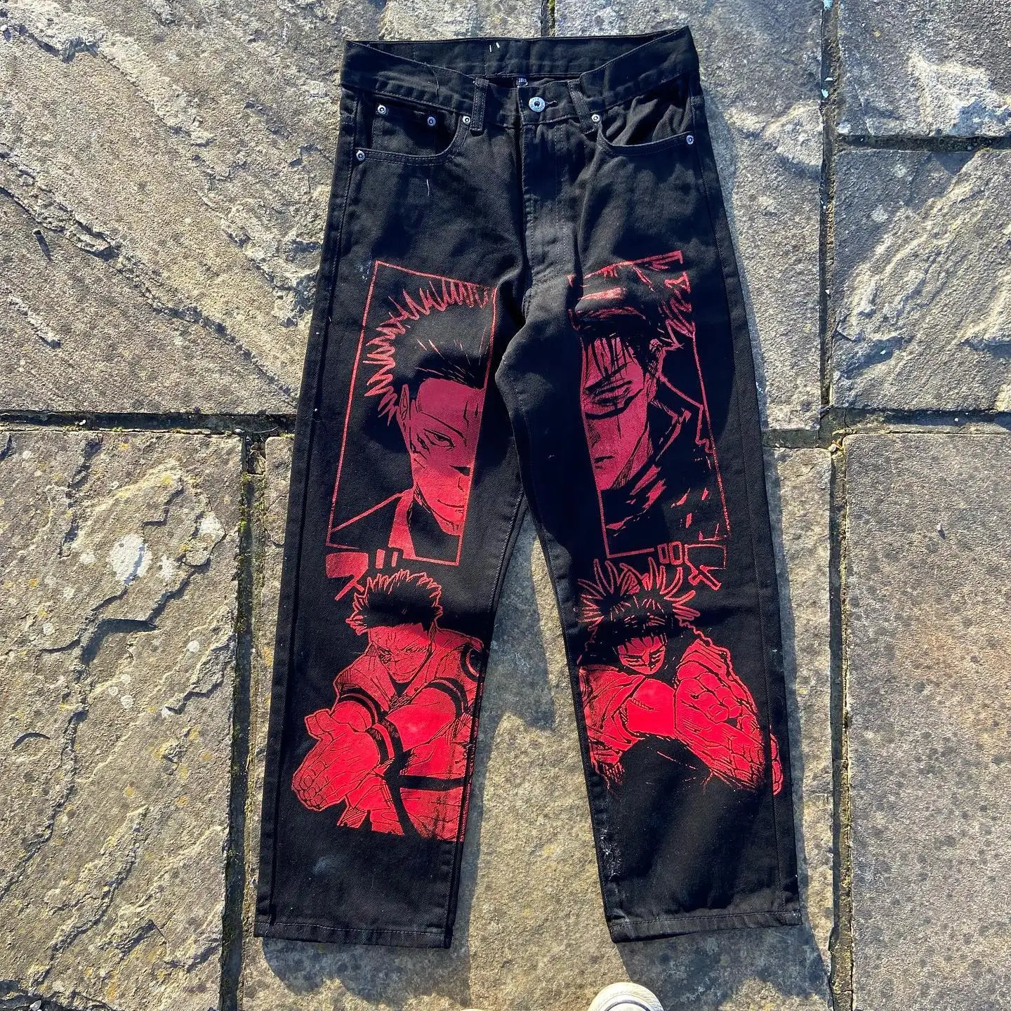Harajuku Anime Print Wide Leg Baggy Jeans Japanese Style Streetwear Y2k Jeans for Men Women High Waist Trouser Pants 240724