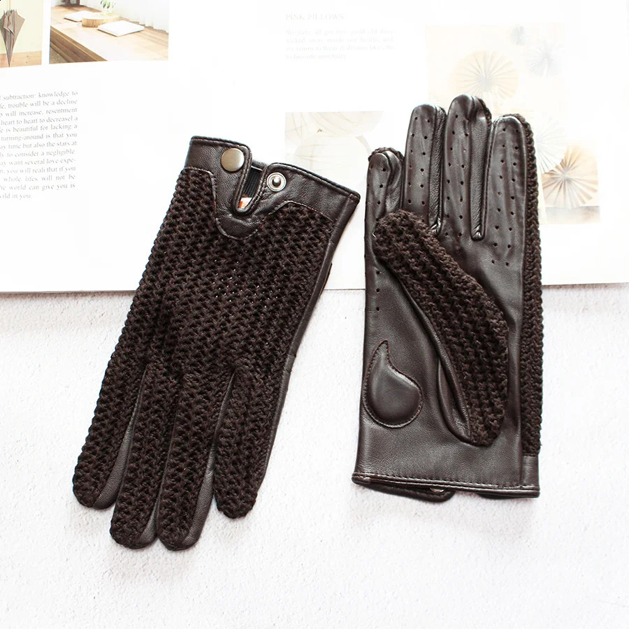 Motorcycle Riding Touch Screen Sheepskin Leather Gloves Womens Thin Unlined Knitted Spring and Autumn Ladies Driving Gloves 240713