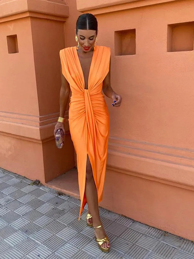 Women Elegant Split Long Dress Fashion Hollow Out Solid Sleeveless Vestidos Holiday Summer Ladies Evening Party Robes 240723