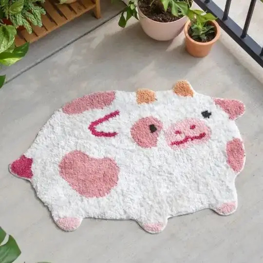 Cute Cows Multicolor Rug Digital Printing Technology Simple Housewarming Gift Handmade Non-Slip Decorative Carpet 240723