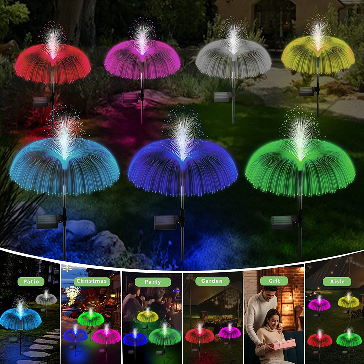Solar Fiber Optic Single Tier Jellyfish Dog Tail Grass Garden Lawn Lights Patio Lights Landscape Lights Decorative Lights