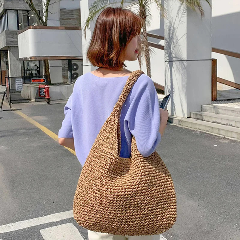 Summer Straw Bag For Women Woven Handmade Handbag Large Capacity Lady Tote Vacation Beach Rattan Shoulder Bolsa 240723
