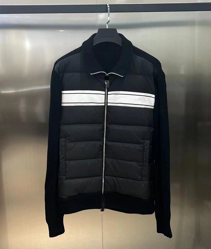 Luxury Designer Women Down Parkas Men's Embroidered Badge Stand Collar Knitted Splice Sweater Lightweight Down Jacket Sweater Casual Jacket Jacket Sweater luxe aur