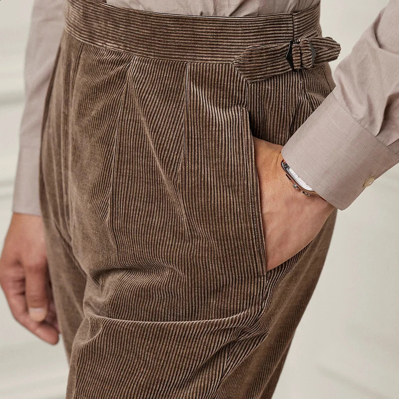 Cotton Corduroy Mens Pants SpringSummer Product British Fashion Elegant Style Brown Custom 240905