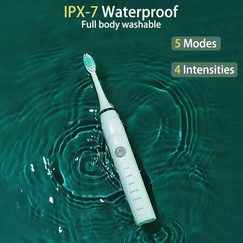Ultrasonic Electric Toothbrush for Adults Timer Teeth Automatic Vibrator Sonic Brush Whitening IPX7 Waterproof 4 Brush Heads 240713