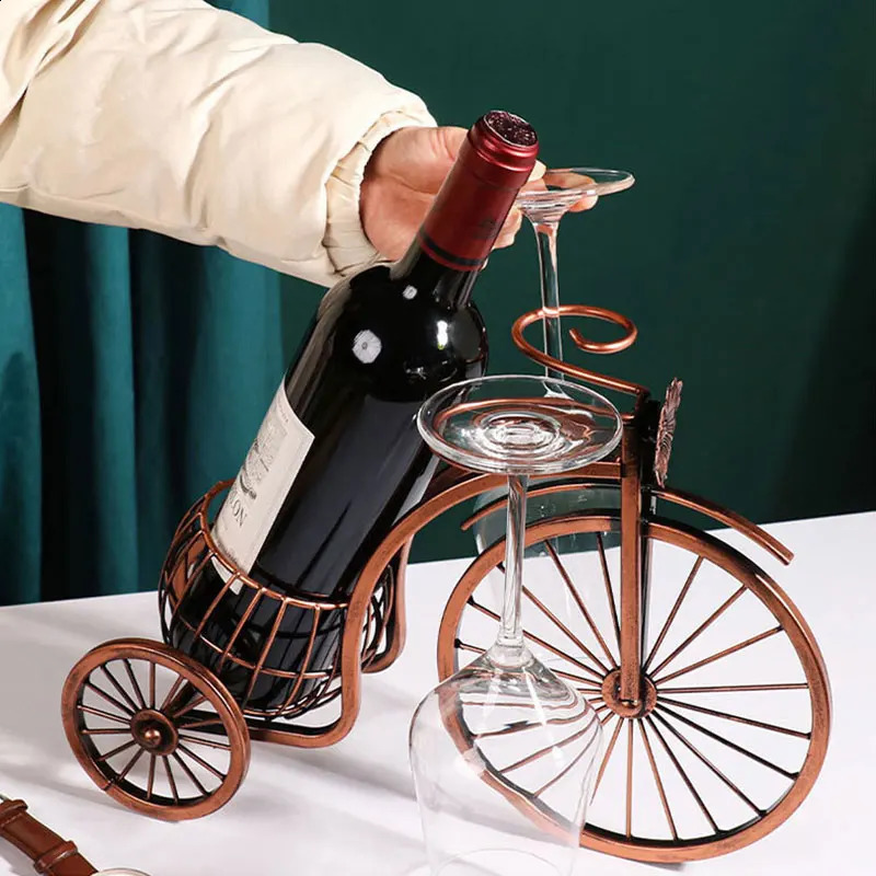 YOMDID Creative Carriage Bike Wine Rack Wine Glass Holder Vintage Wine Bottle Display Rack Bar Table Decoration Wine Organizer 240716