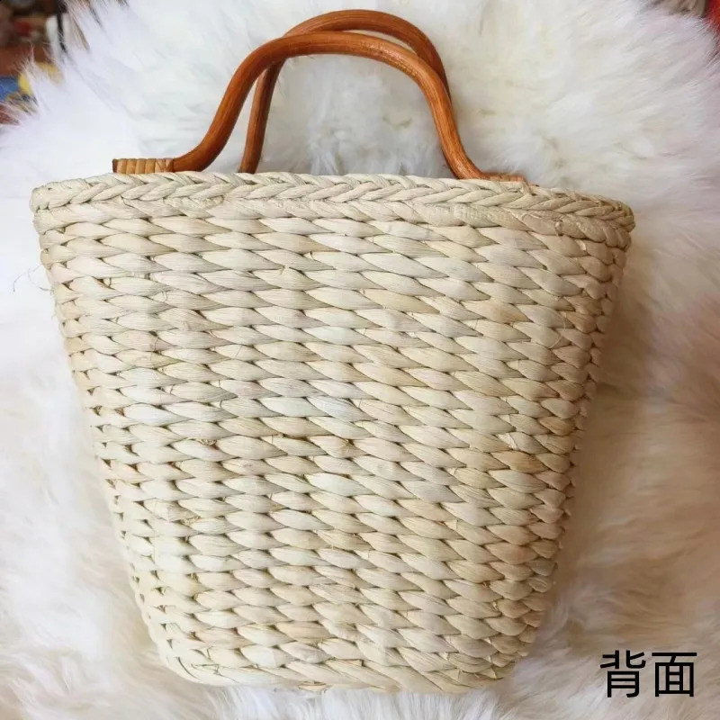 Women Tote Bucket Straw Bag Vintage Embroidered Cornhusk Woven Beach Womens Handbags 240723