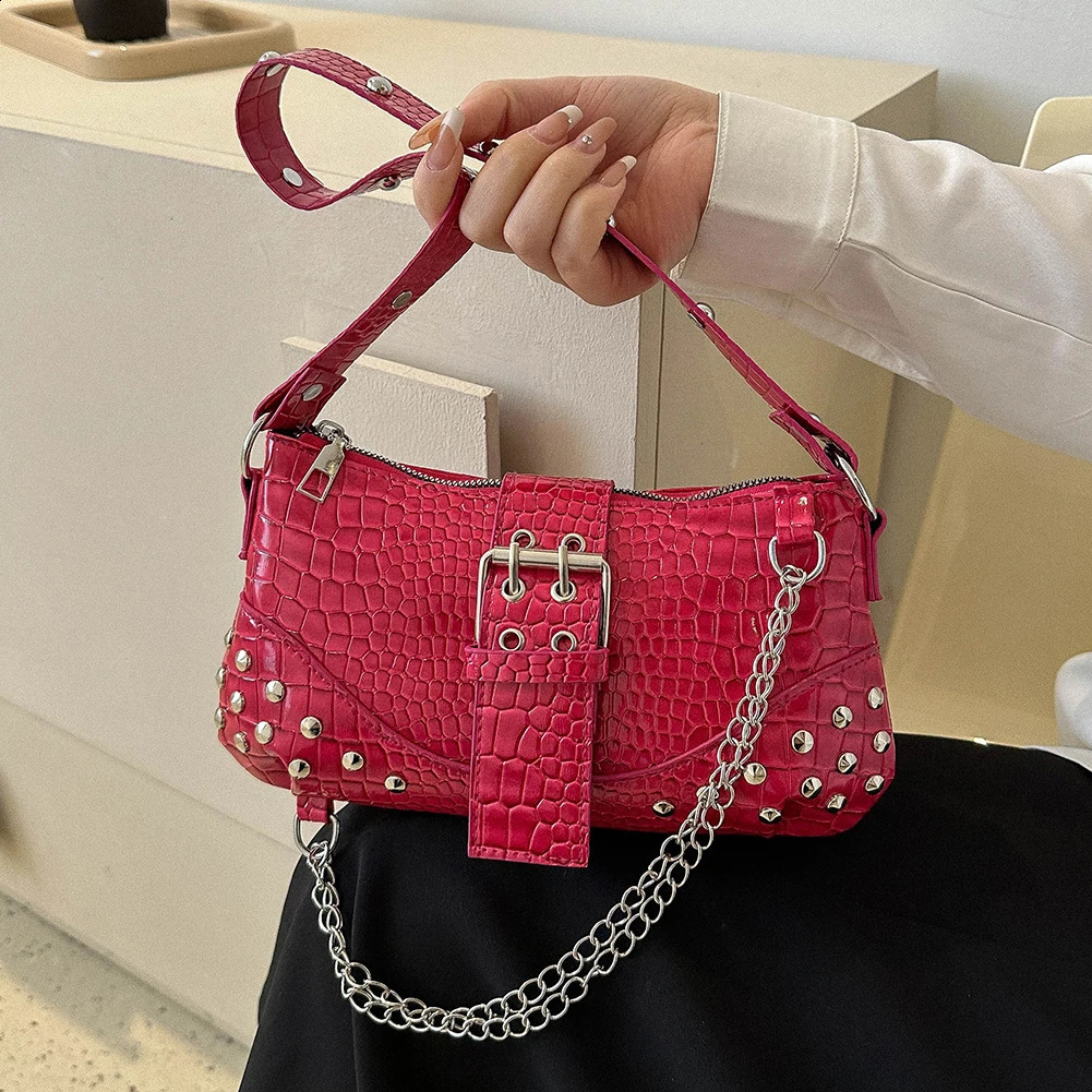 Y2K Retro Gothic Cool Shoulder Bag Womens Hanging Leather Rock Girls Zipper Wallet Casual Handbag 240817