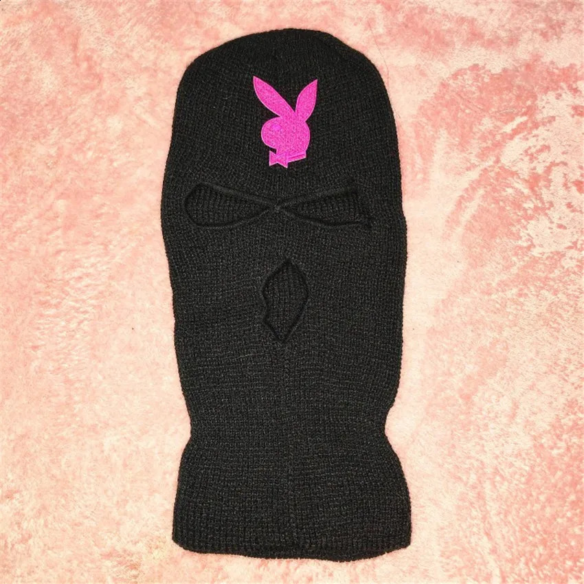3 Holes Winter Balaclava Ski Mask Harajuku Y2k Pink Bunny Cat Hat Kawaii Full Face Mask Knitted Ski Snowboard Cap Hip Hop Beanie 240719