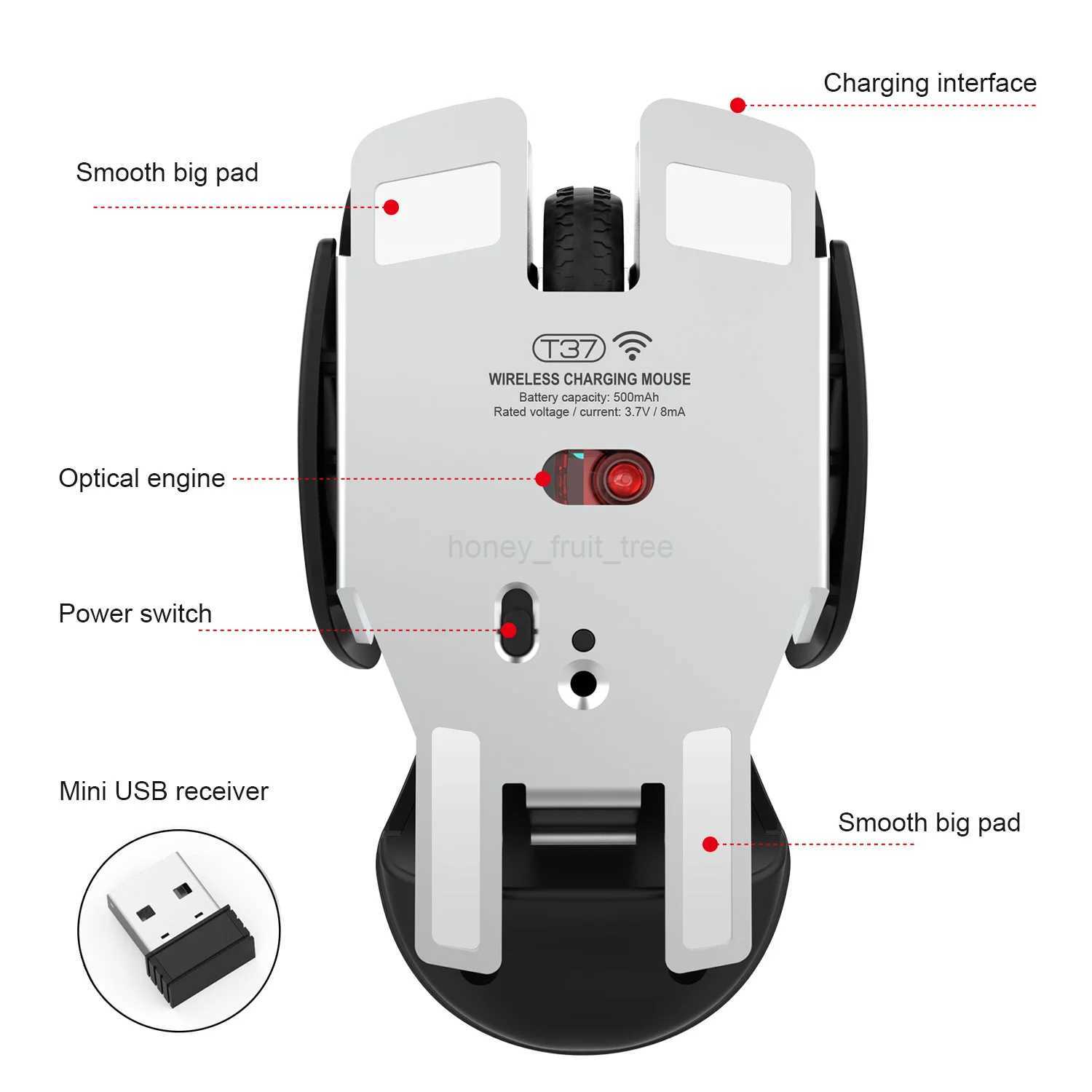 Rechargeable 2.4Ghz Wireless Mouse Silent Click Design USB Wireless Mouse for Laptop Notebook Desktop 1600dpi AdjustableM240725