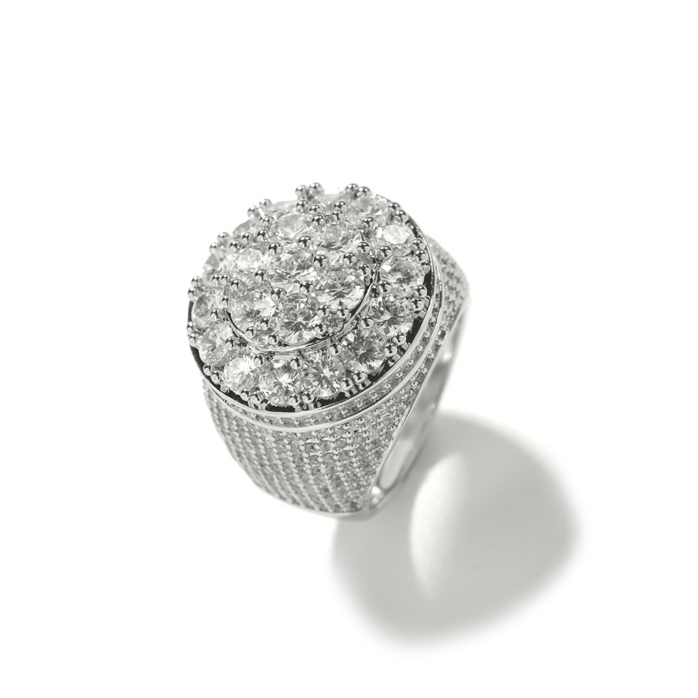 Hip Hop 5A Zircon Round Flower Rings 18K Real Gold Plated TopBling Mens Jewelry