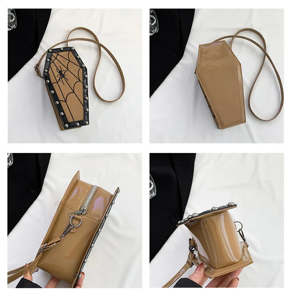 Novelty Halloween Coffin Shaped Satchel 3D Cartoon PU Rose Spider Crossbody Bag Y2K Cellphone Bag Gothic Trend Sling Purses 240725