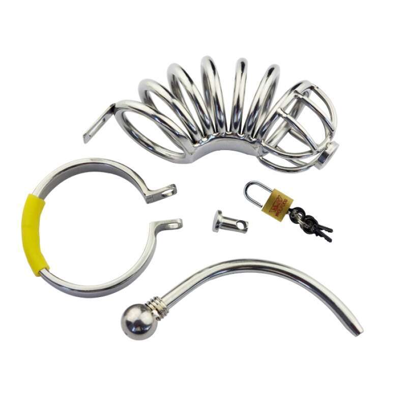 BIRD CHASTE 304 Stainless Steel Metal Male Chastity Device with Urethra Catheter Cock Belt Long Penis Cage Sex Toy BDSM A057