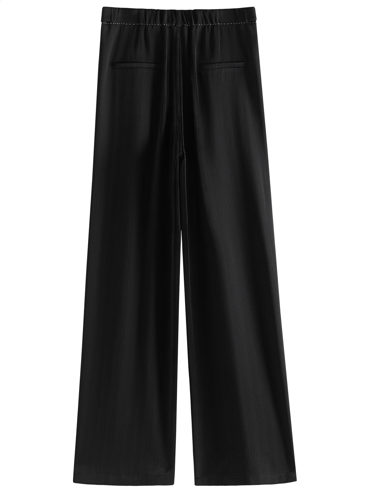 FSLE Women Black Long Trousers Waist Button Decoration Office Lady Summer Straight Suit Pants Pleated Pant 24FS18059 240723