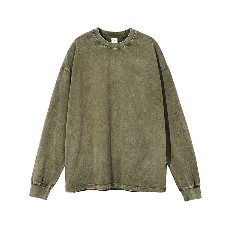 Autumn Vintage Long-Sleeved T-Shirt Men Washed Cotton Tees Fashion Harajuku Streetwear Blouse Clothing Tops Male Plus Size 5XL 240812