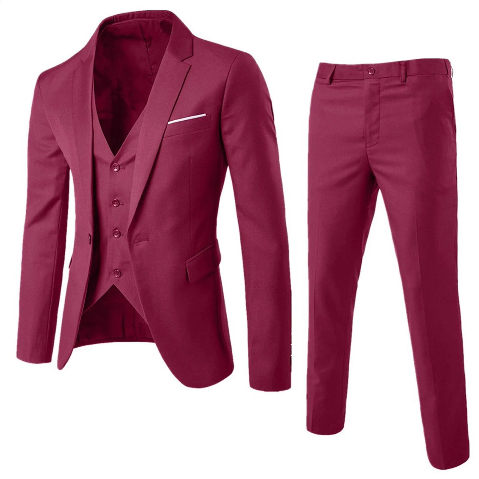 Fashion Formal Suit Temperament Men Blazer Pants Turndown Collar Pure Color Set Daily Business Party Wedding Outfit 240807