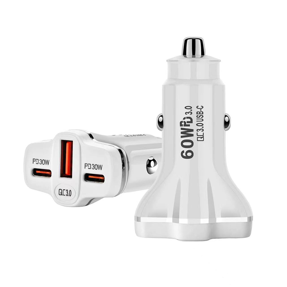 60W USB C Car Charger Dual C Cigarette Lighter Super Fast Car Charger Adapter PD30W+PD30W Car Phone Charger