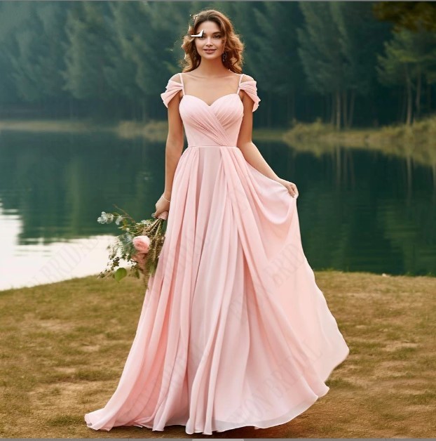 EVON BRIDAL Pink Bridesmaid Dresses 2024 Long Chiffon Boho Wedding Party Gown Spaghetti Strap A-e Vestidos Para Boda Custom