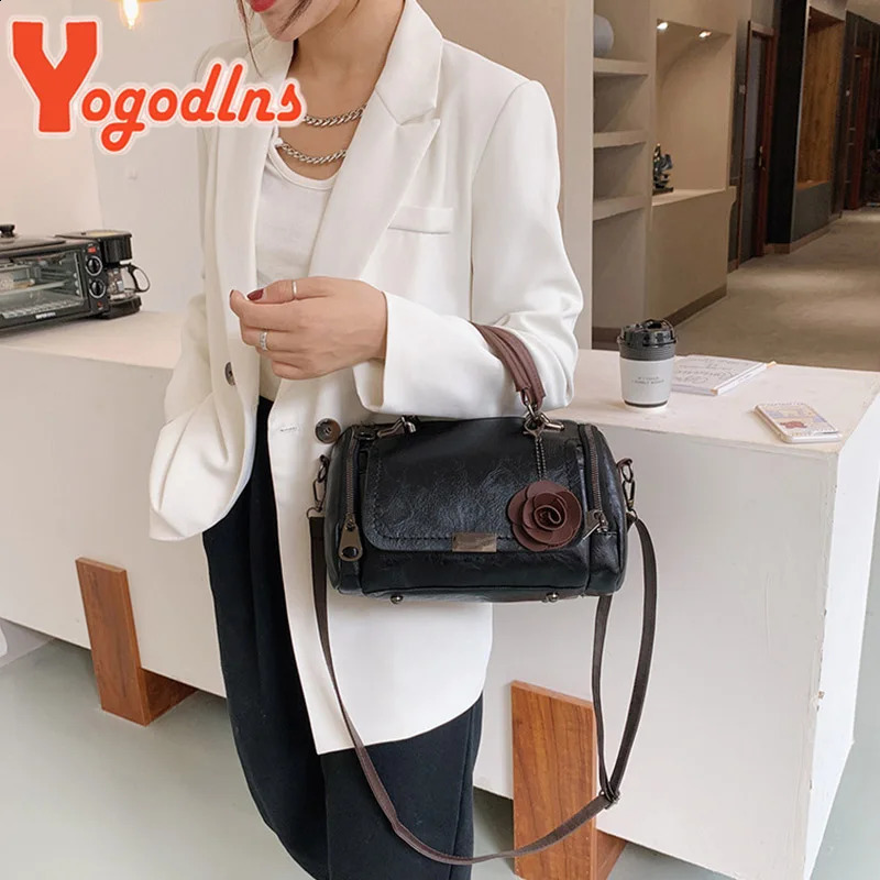 Yogodlns flowers Pendant Handbag Womens fashion Boston bags single shoulder bag ladies crossbody bag PU messenger bag 240808