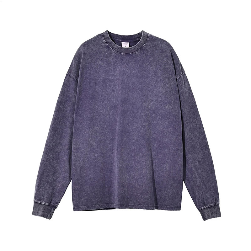 Autumn Vintage Long-Sleeved T-Shirt Men Washed Cotton Tees Fashion Harajuku Streetwear Blouse Clothing Tops Male Plus Size 5XL 240812