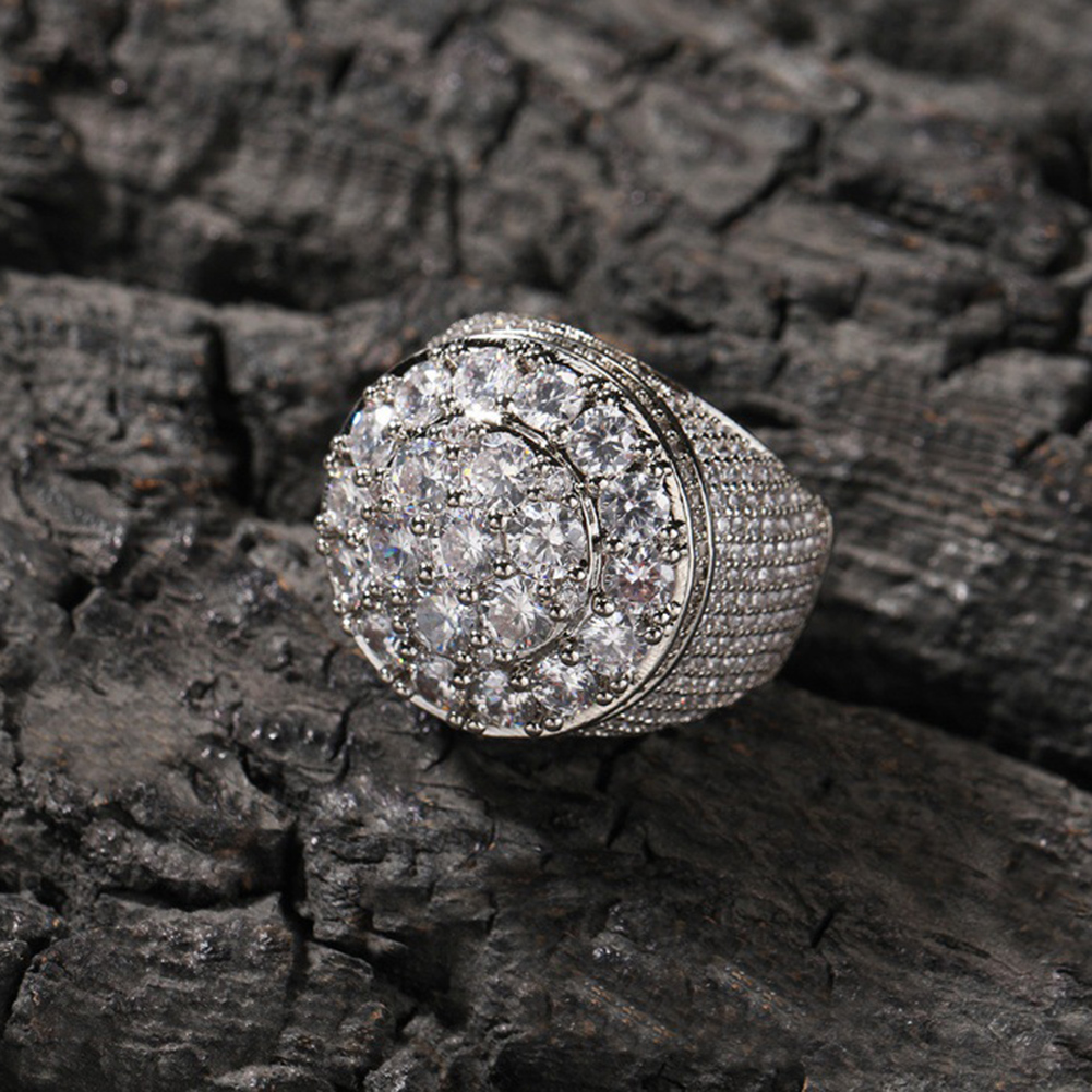 Hip Hop 5A Zircon Round Flower Rings 18K Real Gold Plated TopBling Mens Jewelry