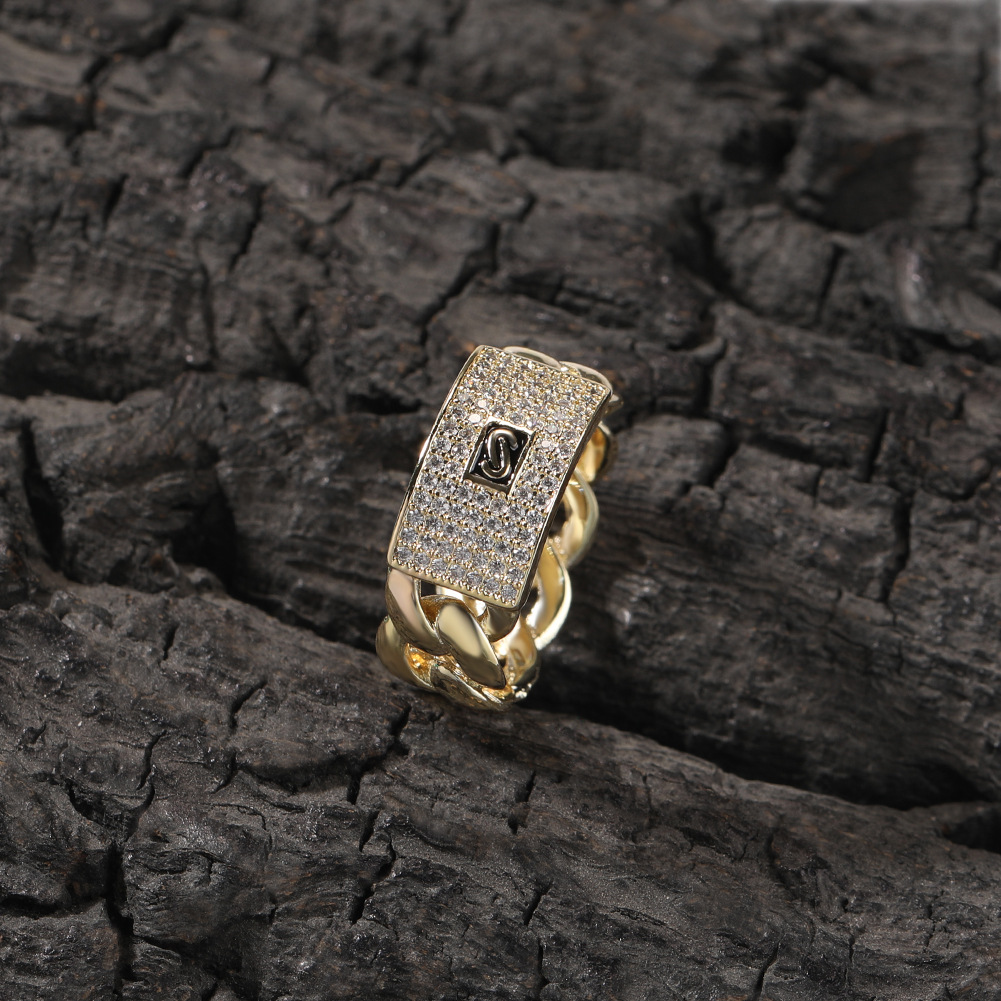 Hip Hop Cuban Chain Rings 18K Real Gold Plated 5A Zircon Mens Jewelry Gift