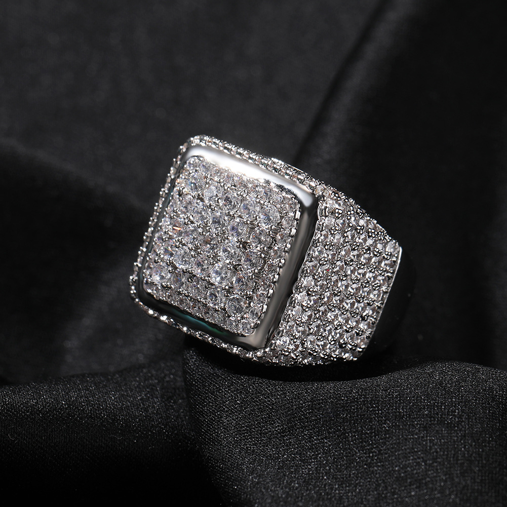 Hip Hop Retro Big Cube Ring 5A Cubic Zircon 18K Gold Plated Finger Ring Jewelry
