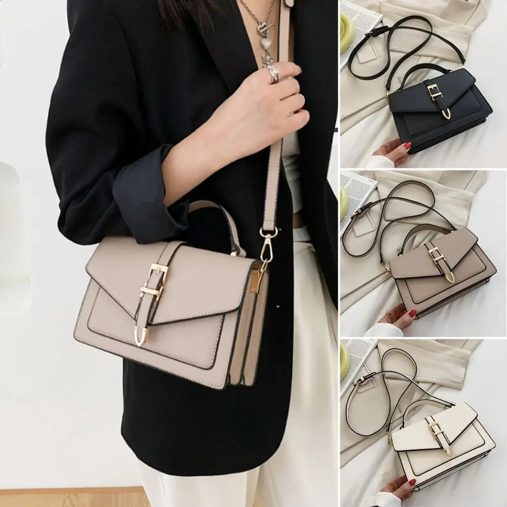 Womens fashionable PU leather messenger shoulder bag womens solid color simple cross body bag fashionable handbag casual handbag 240904
