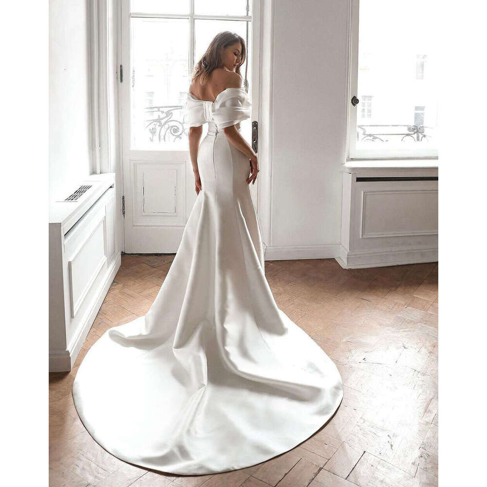 Elegant 2024 Satin Mermaid Wedding Dresses For Women Bride Dress Off The Shoulder Pleats Bridal Gowns