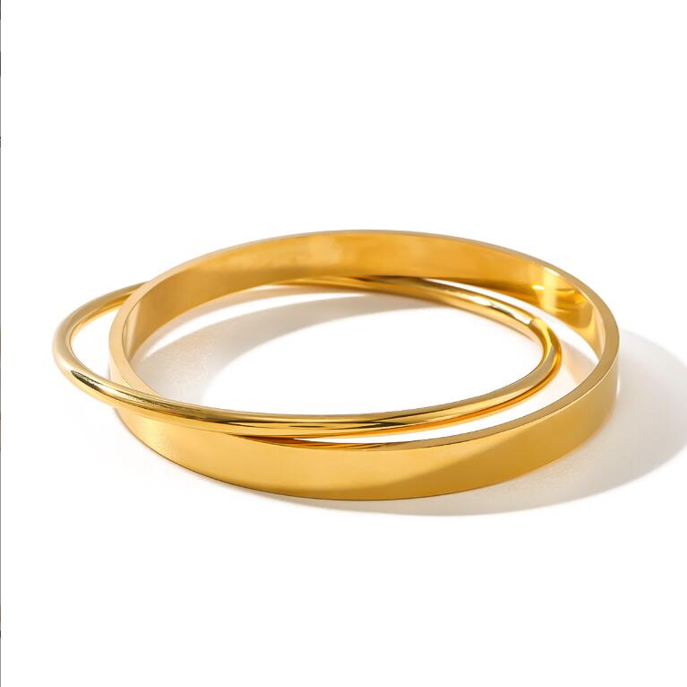 2024 Simple Fashion Ins Top Sell Double Bangles Vintage Jewelry Stainless steel 18K Gold Fill High Quality Party Women Irregular Smooth OL Bracelet Fo