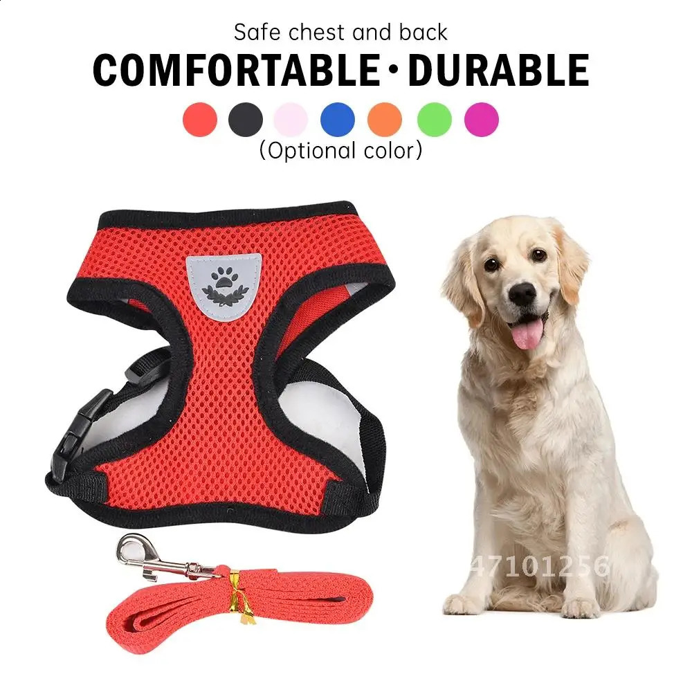 Adjustable Soft Breathable Polyester Mesh Harness Small Medium Pet Walking Cat Dog Collar Leash for Puppy Dogs 240724